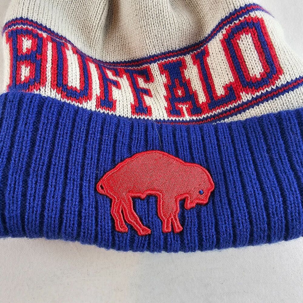 New Era Buffalo Bills Beanie Hat Blue White Red Pom Pom Knit Cuffed NFL One Size - Picture 2 of 5
